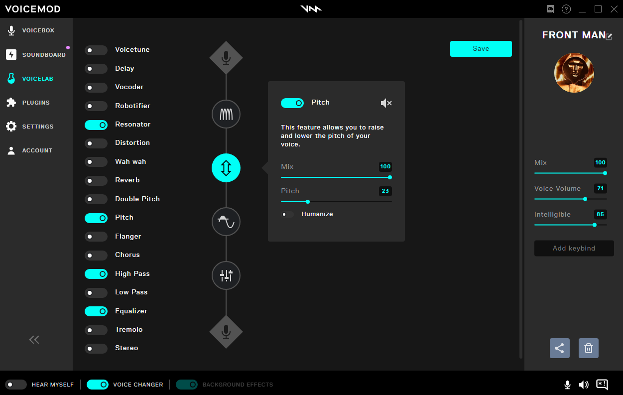 Front Man Voice Changer pitch