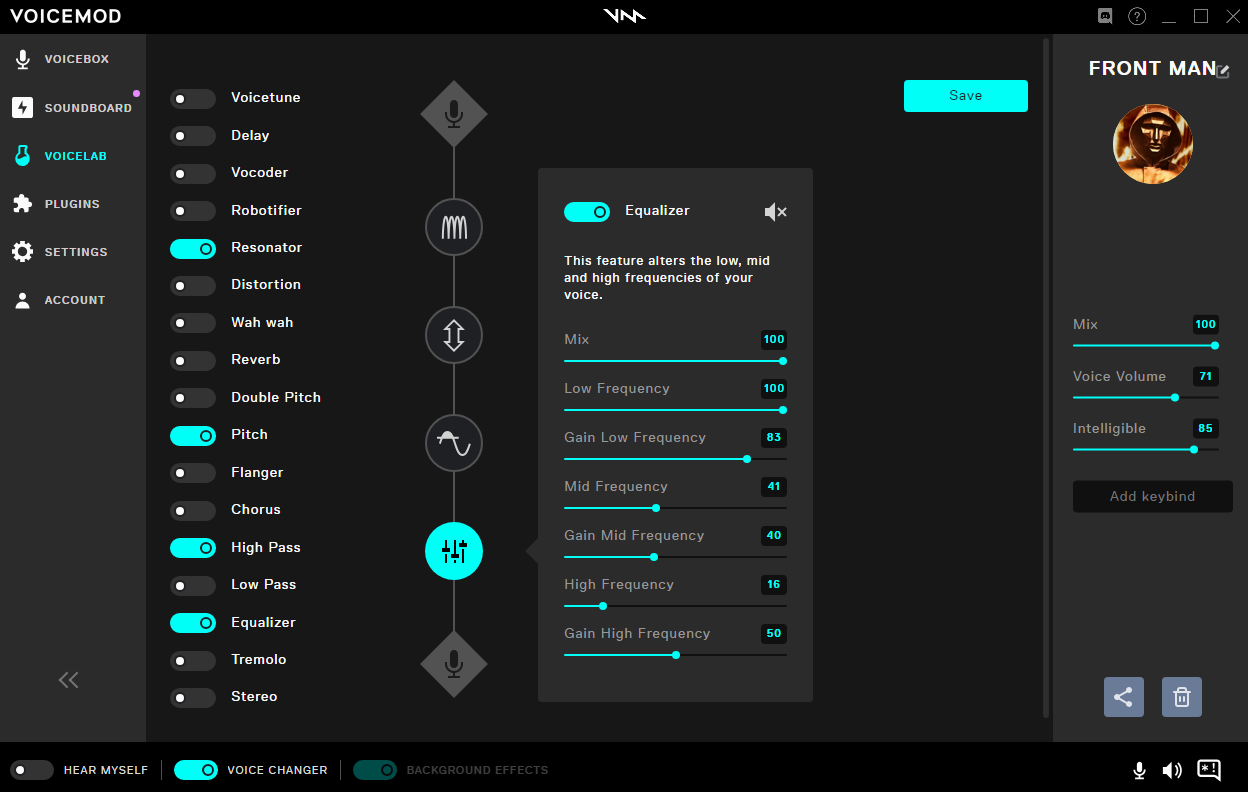 Front Man voice changer equalizer